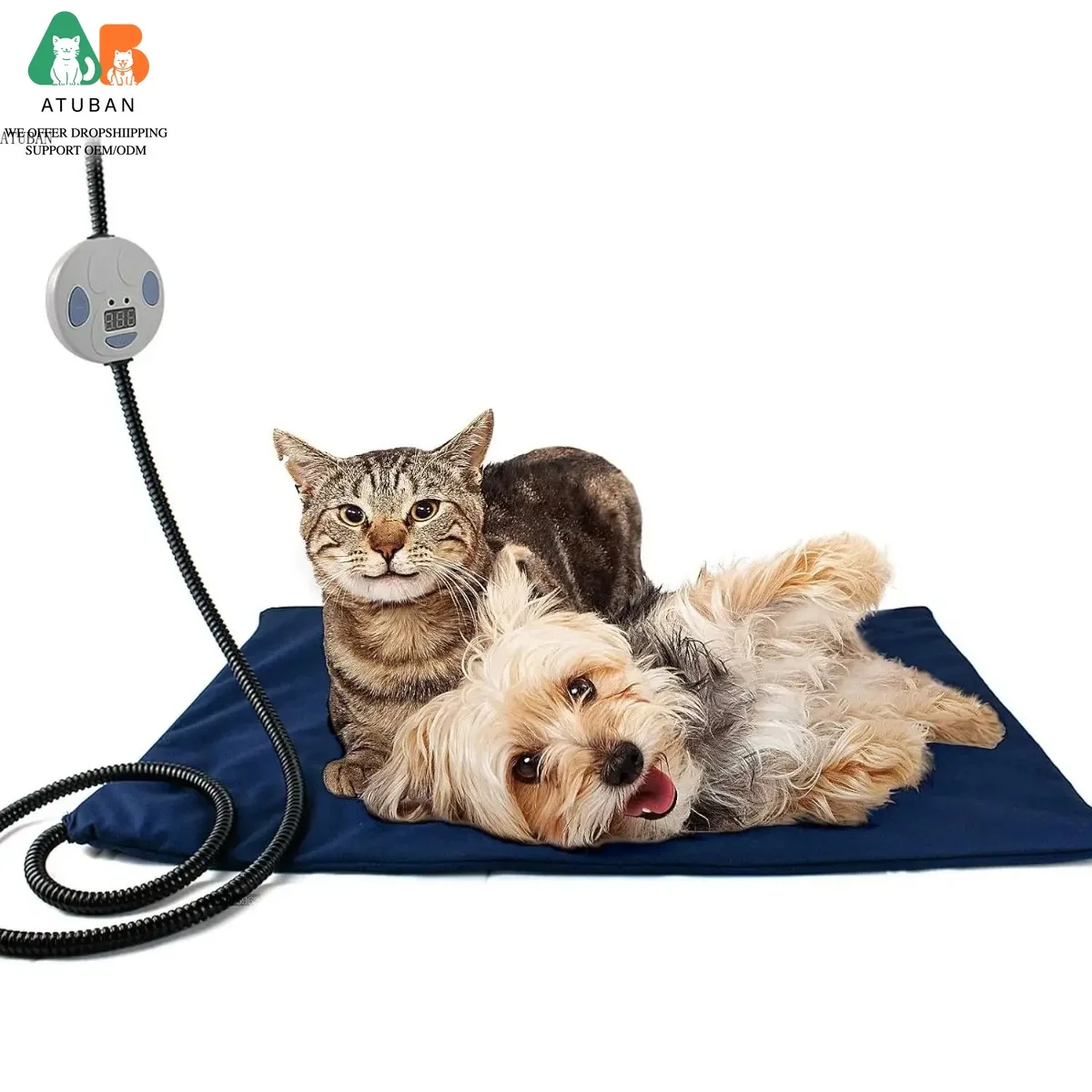 ATUBAN-almohadilla calefactora para mascotas, cama calefactora para gatos de 24 "x 18", manta cálida para interiores para perros pequeños y medianos, almohadilla calefactora para gatos, temperatura ajustable