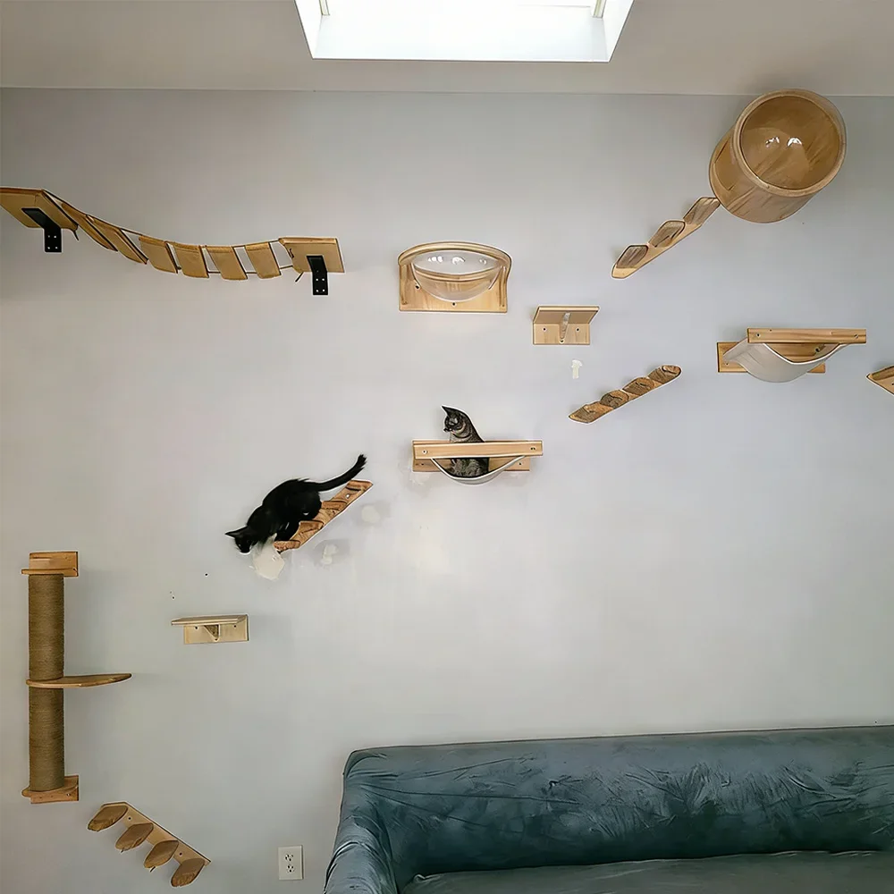 Rascador para gatos con plataforma de salto, hamaca y comedero triple - imagen 4