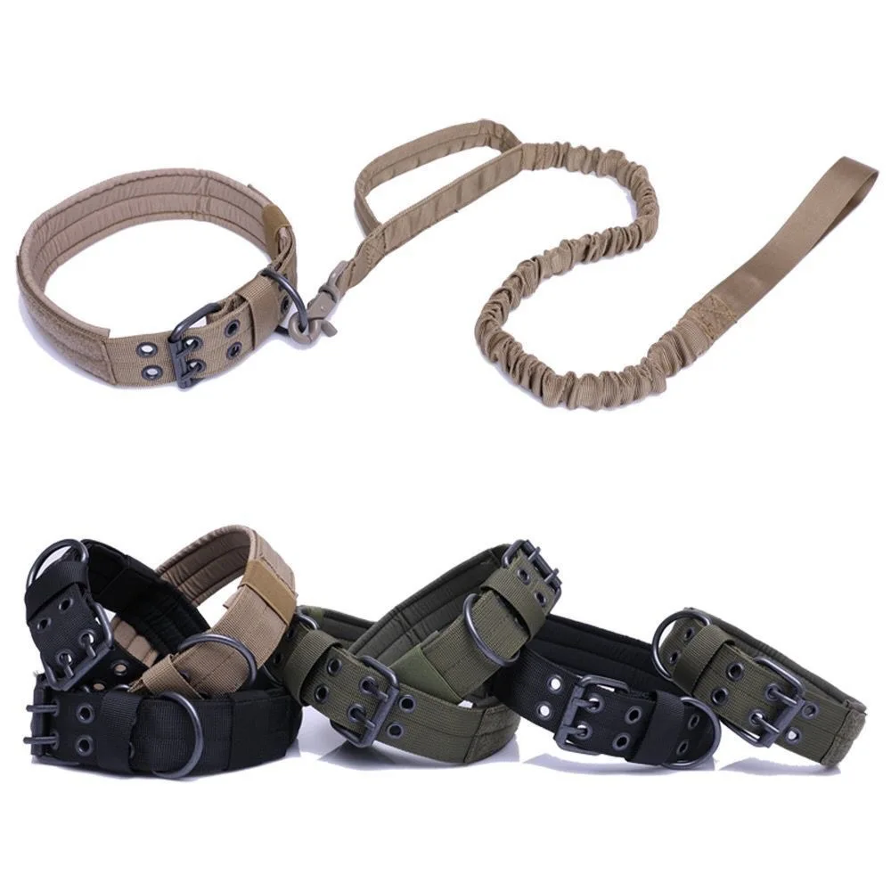 Juego de Collar táctico para perros al aire libre con correa, Collar de entrenamiento de nailon transpirable ajustable con hebilla de Metal para perros medianos/grandes