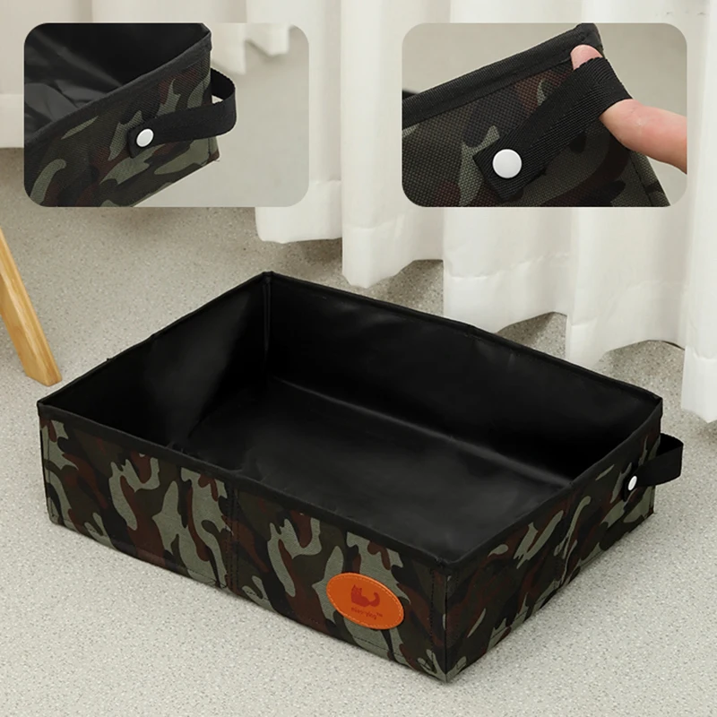 พับกล่องครอก Oxford ผ้าพับ Litter PAN Leak-Proof กันน้ําสัตว์เลี้ยงห้องน้ําแมว Litterbox สําหรับรถยนต์ Camping Road TRIP - imagen 3