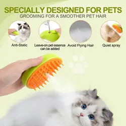 Cepillo vapor silicona suave pelo gato y perro con peine eléctrico