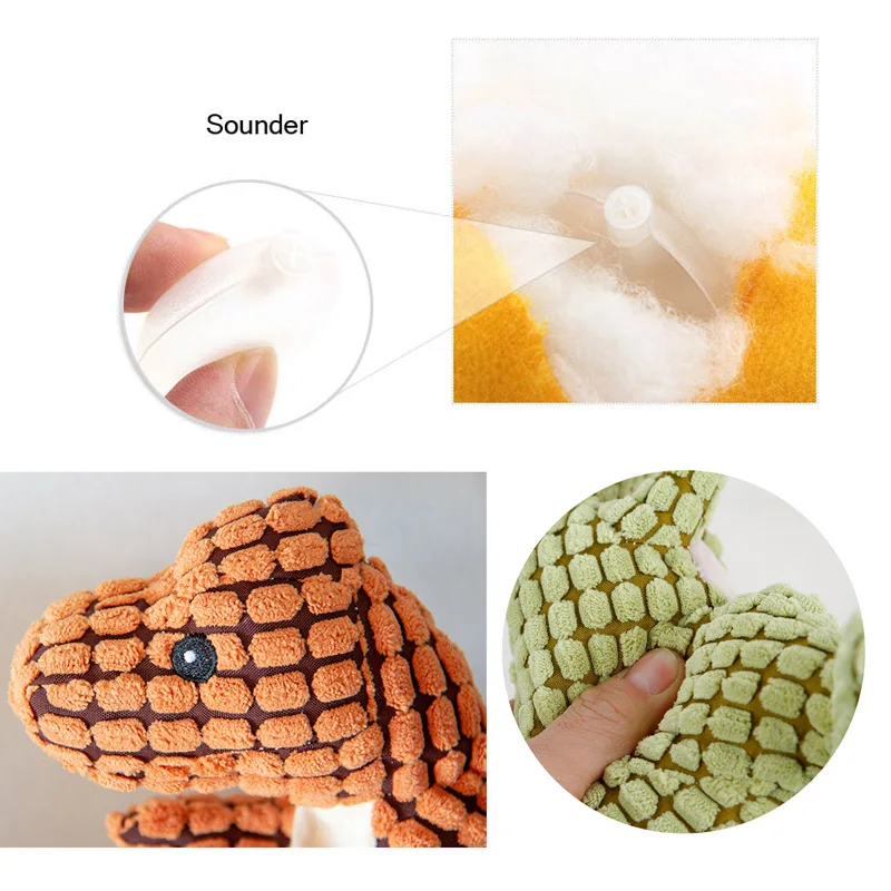 Juguetes de peluche suave para perros chirriantes, dinosaurio bonito de dibujos animados, mascotas, juguete para gatos, juego al aire libre, juguetes molares interactivos para masticar perros pequeños - imagen 4