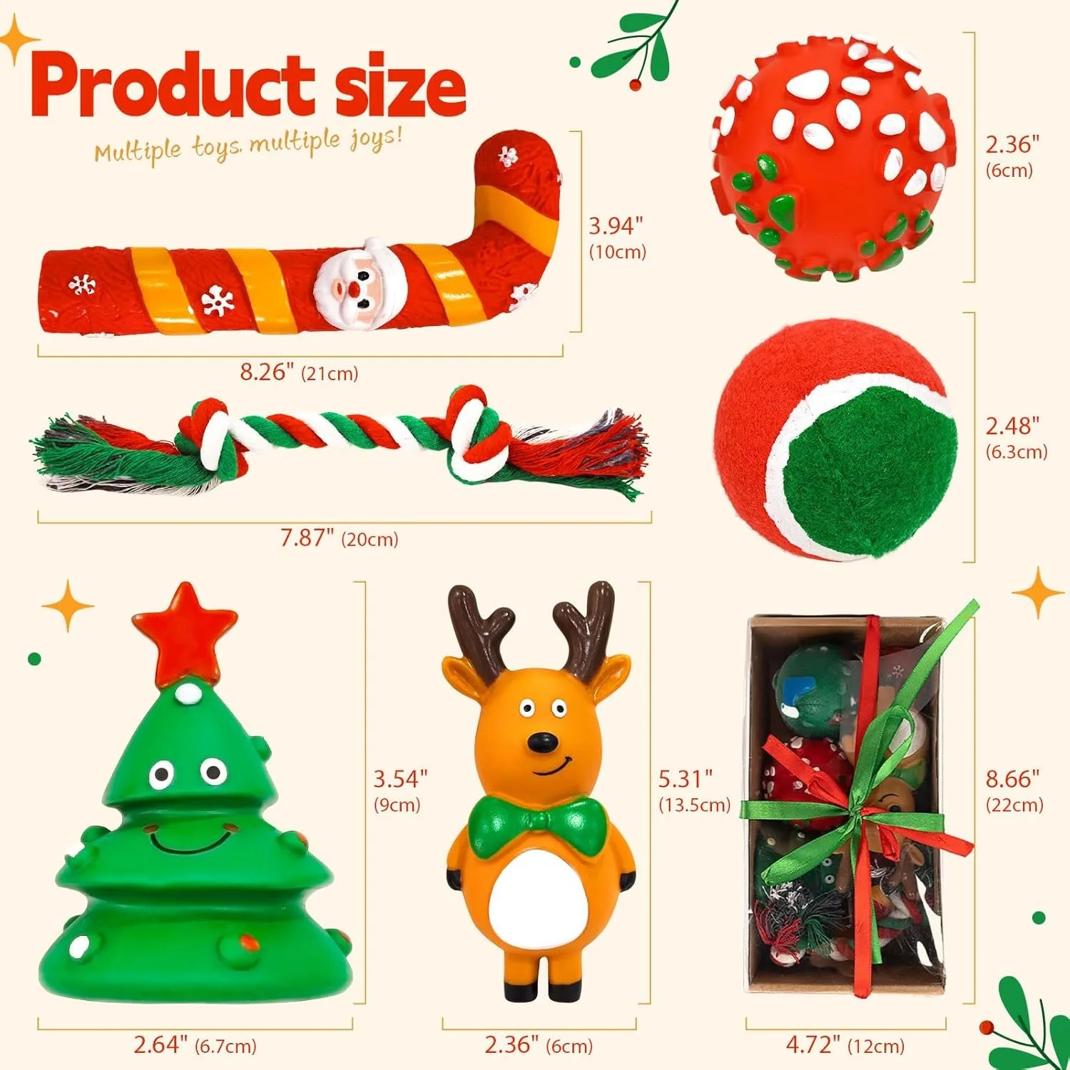 Juego de juguetes navideños para perros pequeños, pelota de juguete chirriante para vacaciones de Navidad y cuerda, juguetes interactivos para masticar para cachorros con Reno de Papá Noel, 6 uds. - imagen 2
