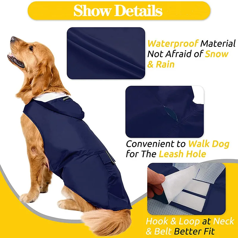 Chubasquero impermeable para perros, chaqueta reflectante con capucha para perros de razas grandes, Poncho de lluvia al aire libre para Labrador Husky - imagen 3