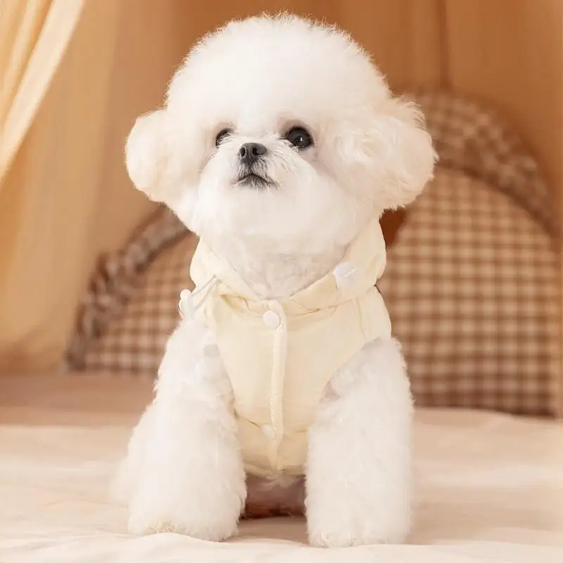 Chaqueta de plumón para perro con lazo bonito, ropa de invierno para perro, abrigo cálido con capucha para cachorro con anillo en D, chaleco para gato a la moda, disfraz para mascota Chihuahua - imagen 4