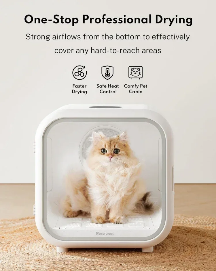 HOMERUN 50L 62L caja de secado de mascotas 900W 220V secador de pelo automático para máquina de soplado de pelo de gato secador de pelo inteligente para perros pequeños