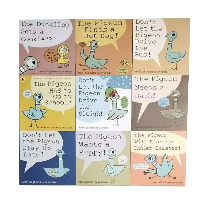 9 libros/juego Don't Let the Pigeon Drive the Bus libro de imágenes en inglés libros de cuentos de lectura para niños libros de educación temprana