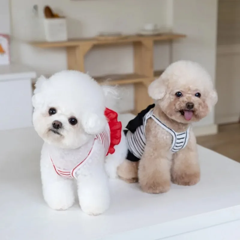 Vestidos bonitos a rayas de verano para mascotas, chaleco con lazo, protector solar, correa fresca, ropa para mascotas, ropa para gatos/perros, ropa para cachorros de peluche, chaleco de verano para perros - imagen 2