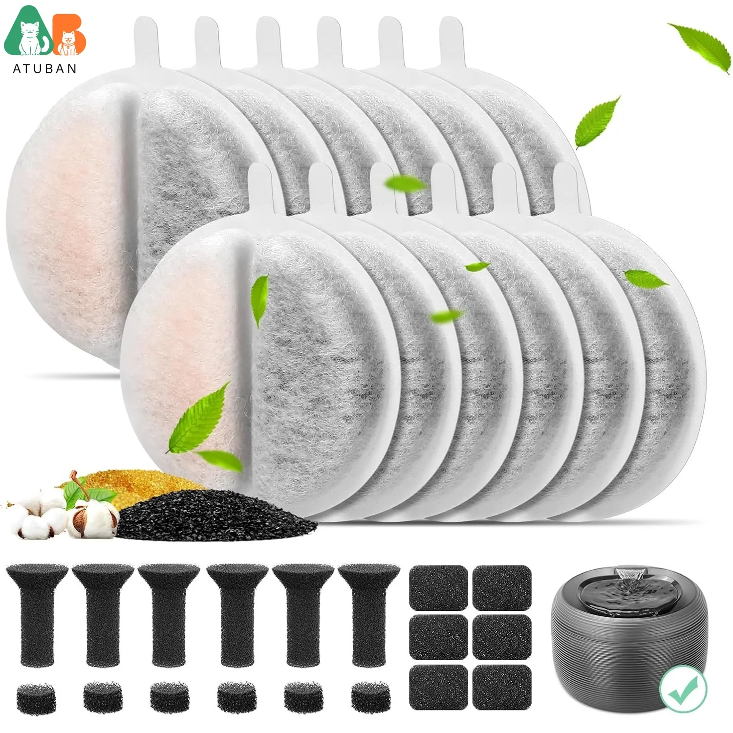 ATUBAN filtros y esponjas de repuesto bebedero agua gatos Lite Premium