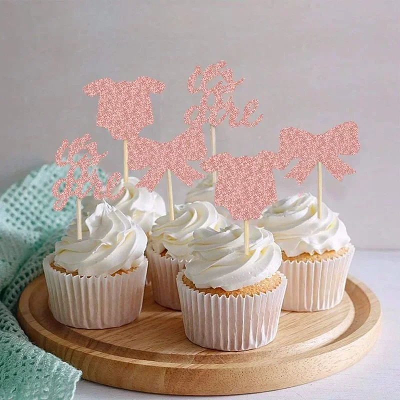 Adornos para cupcakes para niños y niñas, suministros de decoración de fiesta de revelación de género, color rosa y azul, Decoración de Pastel de postre de comida para Baby Shower, 12 piezas - imagen 3