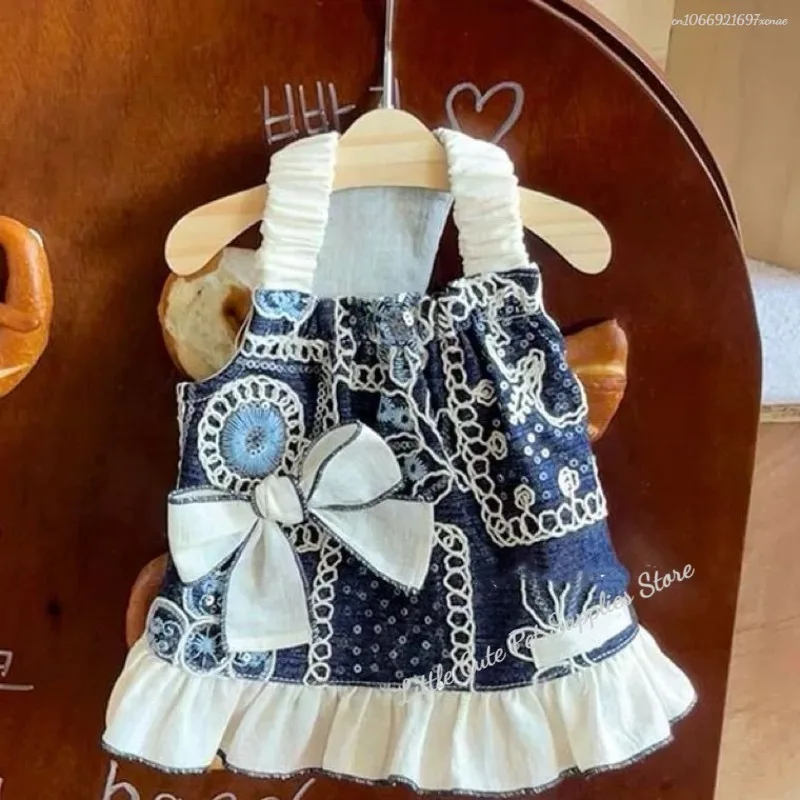 Vestido de lujo para mascotas para cachorros pequeños, ropa de verano para cachorros, falda con lazo de encaje para perros, camiseta de princesa para perros, disfraz para perros y niñas, chaleco para Chihuahua - imagen 5