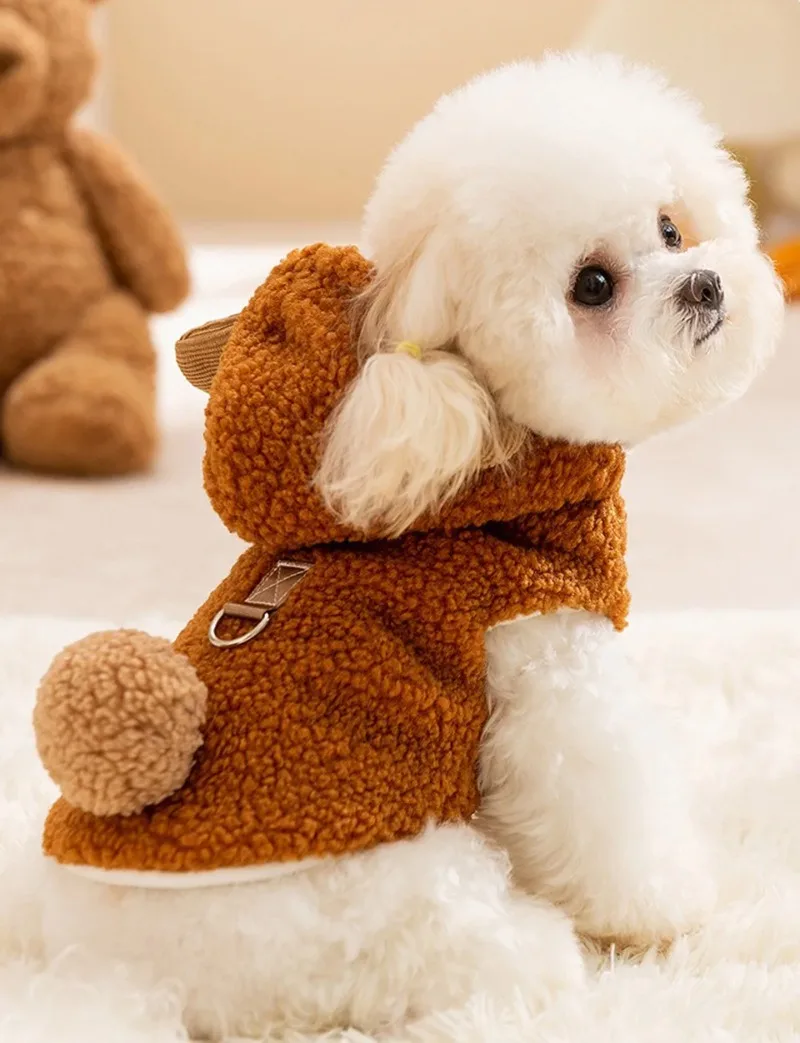 Ropa cálida de oso bonito, abrigo de lana Tractable para perros, ropa para mascotas Ins Wind, abrigo grueso sin mangas para cachorros de invierno, cárdigan de peluche