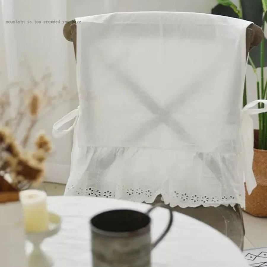 Funda trasera de silla de algodón blanco elegante, decoración de boda para el hogar, fundas para sillas románticas de encaje caladas con volantes bordados - imagen 5