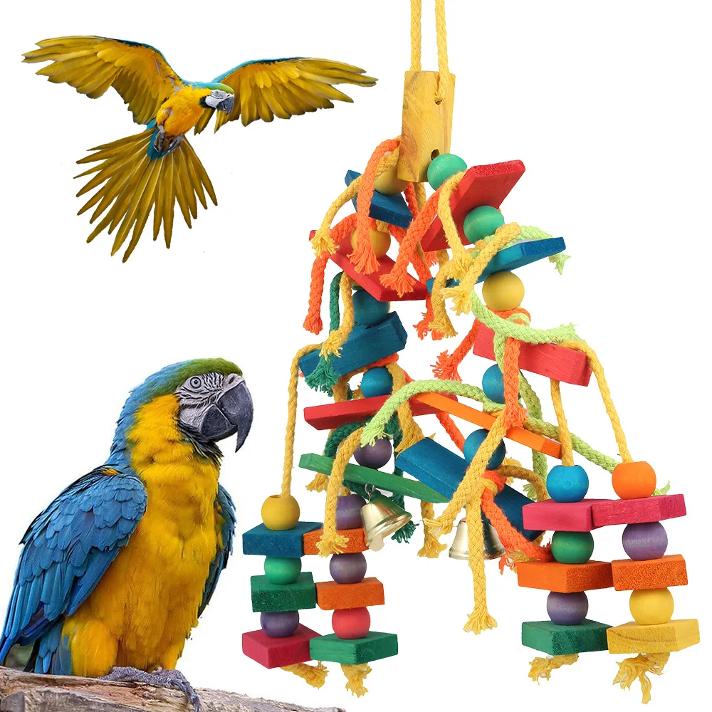 Juguetes para masticar loros, perca de madera natural para pájaros, columpios colgantes para peces, jaula de juguete para mascotas, escalera de escalada, suministros de juego - imagen 5
