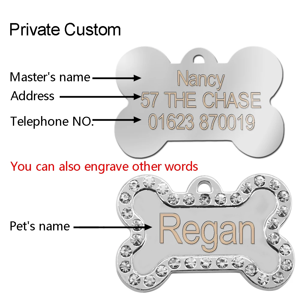 Etiqueta de identificación de hueso personalizada para perro y gato, accesorios para Collar de perro, grabado personalizado, nombre de cachorro, grabado gratis para Chihuahua, Pug - imagen 2