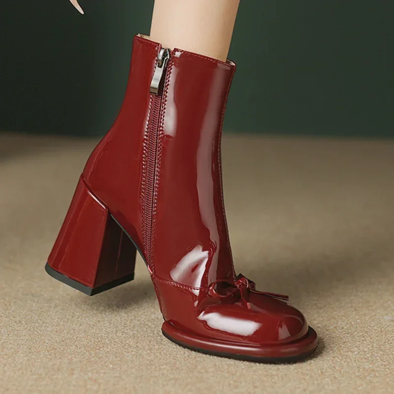 Zapatos tobilleros de nieve para mujer, tacones altos, zapatos de moda, botas de invierno de cuero grueso de diseñador, nuevo vestido de tendencia 2025 - imagen 3