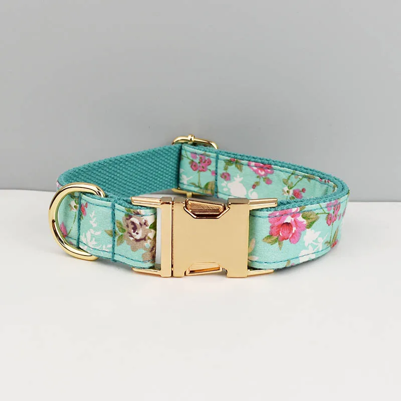 Collar de perro personalizado, conjunto de correa, collares de perro personalizados, Collar de perro de algodón suave con flores de lujo, correas, arnés, lazo flower08 - imagen 4