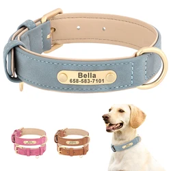 Collar acolchado de cuero PU para perros con grabado – Pug Bulldog
