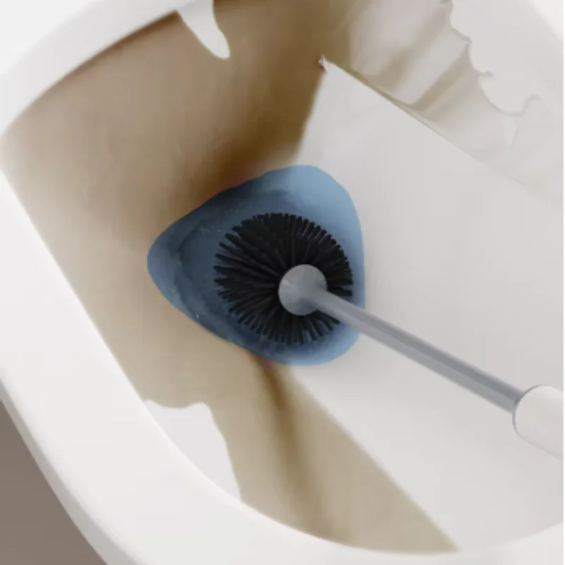 Juego de escobilla de baño con cabezal de silicona, accesorio de herramienta de limpieza de baño con función de drenaje rápido, montaje en pared o suelo, 1 Juego - imagen 4