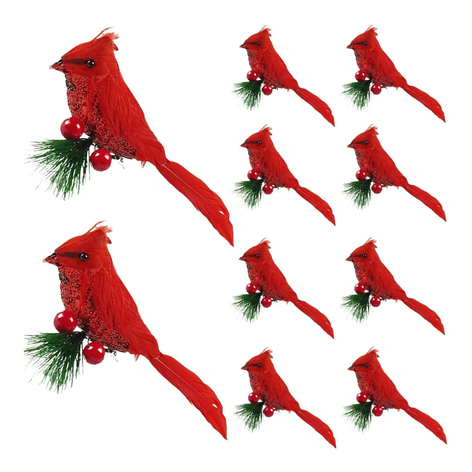 10 Pieces Artificial Christmas Red Red Birds Fake Bird Decorations Christmas Tree Ornaments for Planters Indoor Patio Home