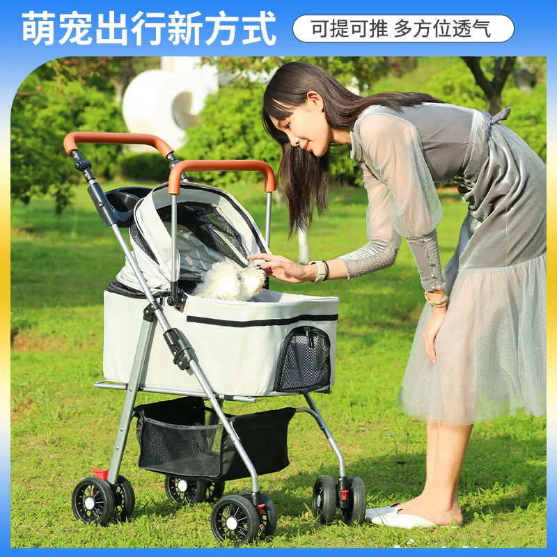 Cochecitos para mascotas, cochecitos plegables ligeros para perros y gatos, bolsa de separación para salir, empuje manual, caminar, puede ser cesta separada - imagen 4