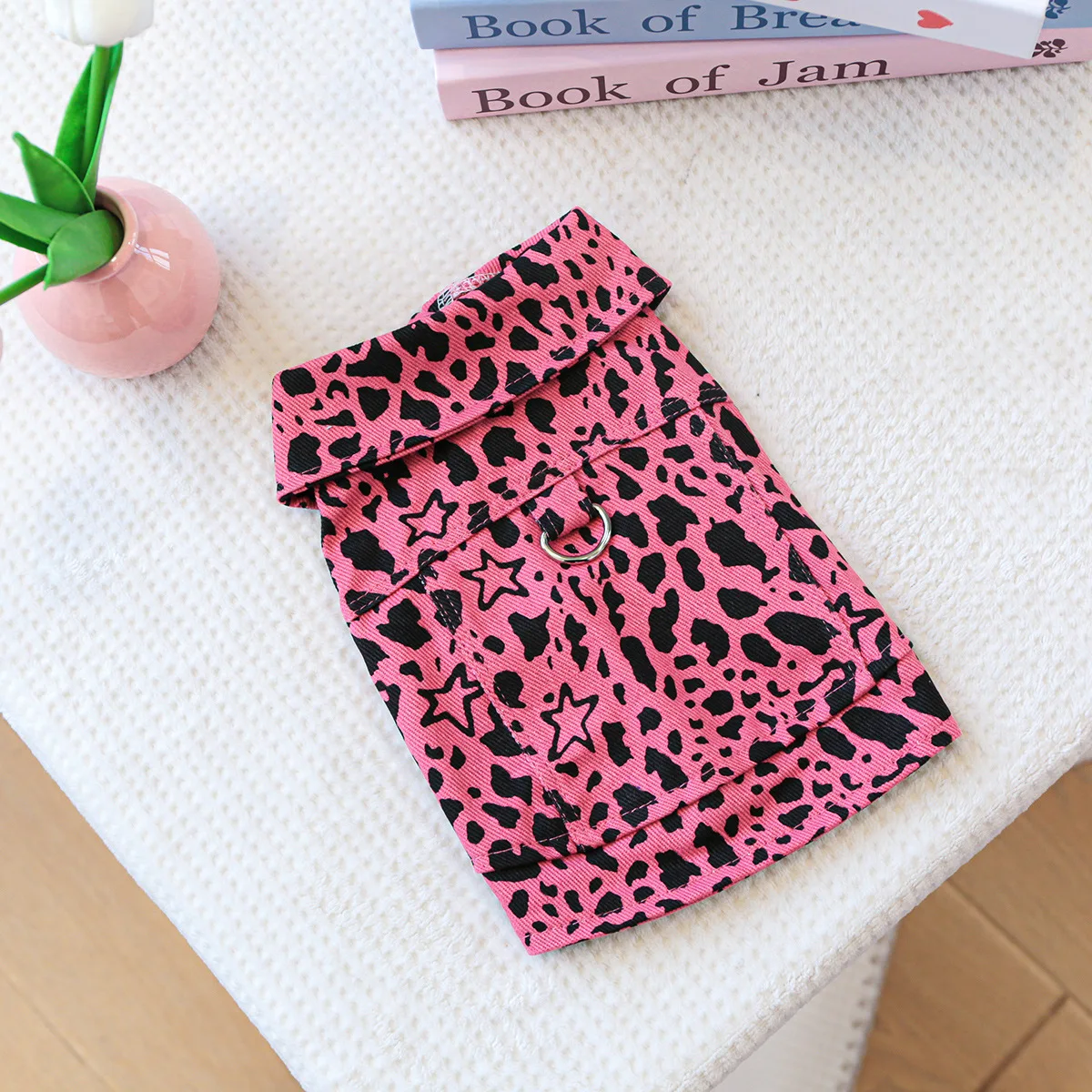 Chaleco vaquero de primavera para mascotas, ropa para gatos, ropa vaquera con estampado de leopardo rosa, ropa para perros pequeños, ropa para cachorros - imagen 4