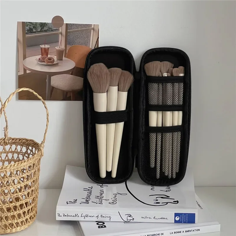 Estuche impermeable negro doble cremallera para brochas maquillaje viaje
