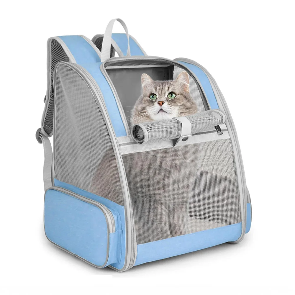 Bolsa para gatos y mascotas, transportador de viaje para perros de malla de lona transpirable, mochila portátil para exteriores, doble hombro para gatos, bolsas de transporte para cachorros