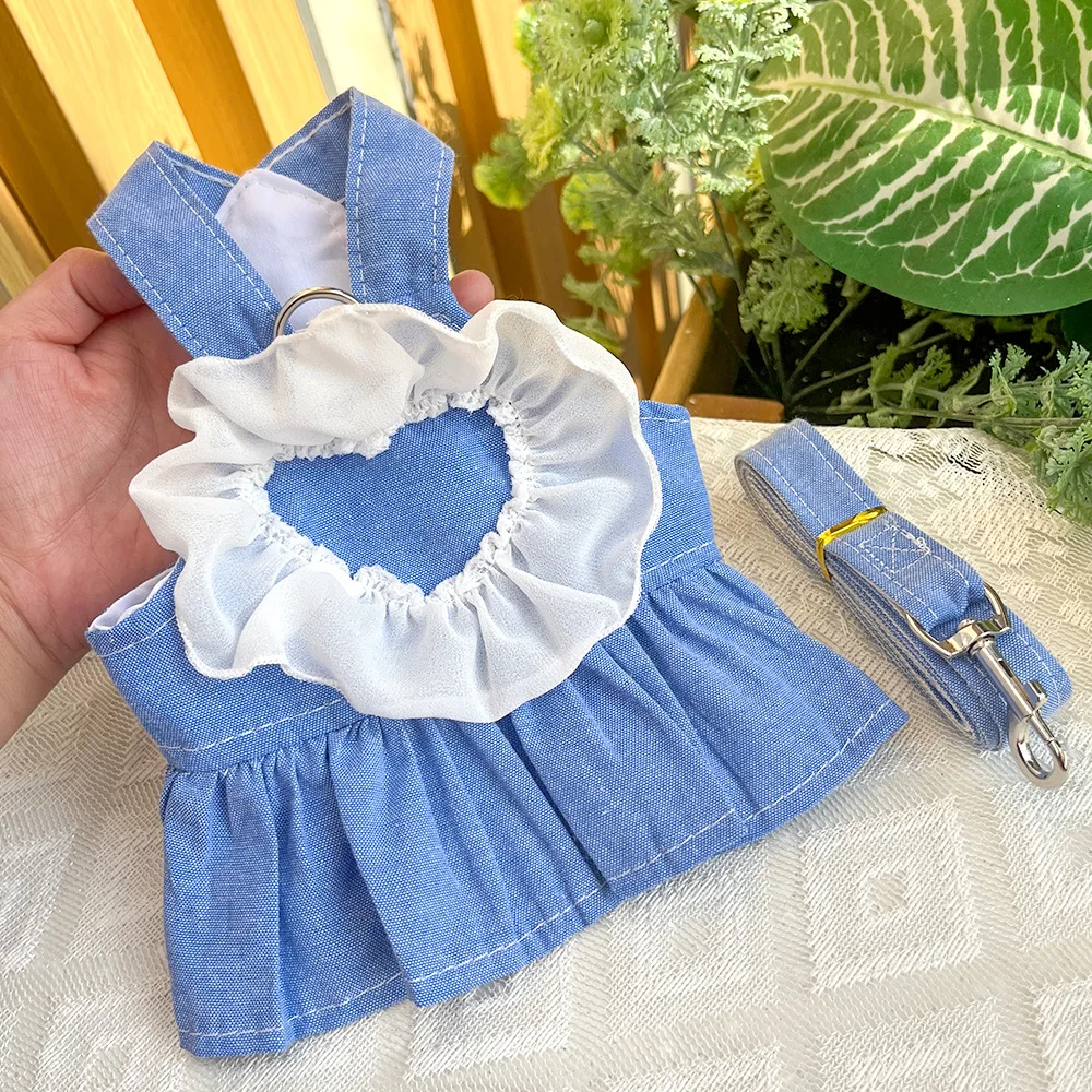 Falda de princesa de primavera para mascotas, falda con tirantes de vaquero de amor de encaje, ropa para perros pequeños y medianos, ropa para cachorros y gatos de peluche para perros pequeños - imagen 3