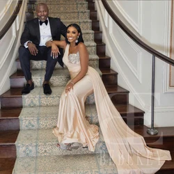 BEBEKEY-vestido de dama de honor color champán, vestido de fiesta de boda con un solo hombro y cuentas de cristal, vestido de noche Formal largo personalizado