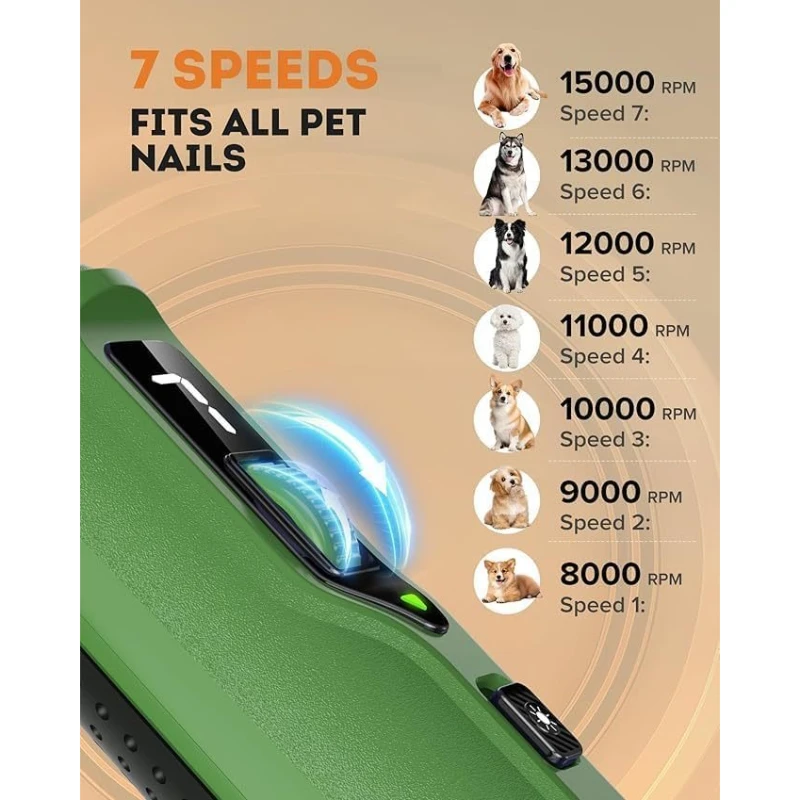 Cortauñas para perros con pantalla LED, accesorios para perros, cortador de uñas, cambio de rodillo de 7 velocidades, molinillo de uñas para mascotas, iluminación, lijadora de uñas con garra para mascotas - imagen 3