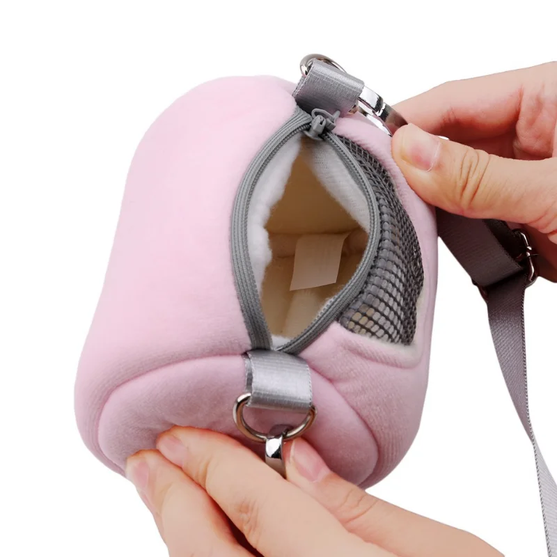 Bolsas de transporte para hámster, accesorios de cuerpo cruzado, Diseño de cilindro, práctico, casa, viaje, ardilla portátil, jaula de malla Visible para mascotas - imagen 5