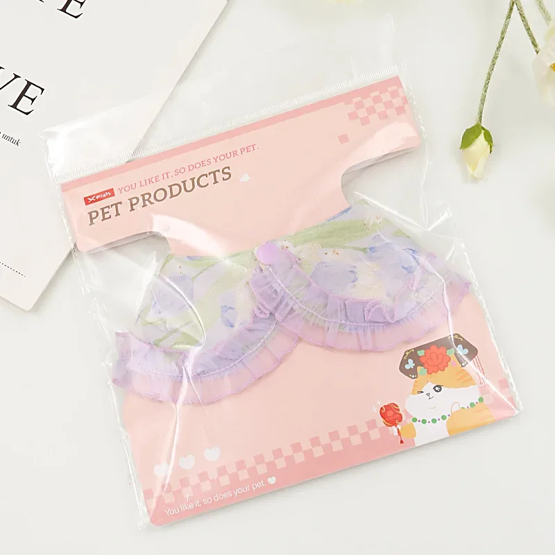 Traje de verano para mascotas, cuello falso fino, babero de encaje Floral, accesorio de peluche para perros pequeños, Collar para gatos, accesorios para cachorros - imagen 2