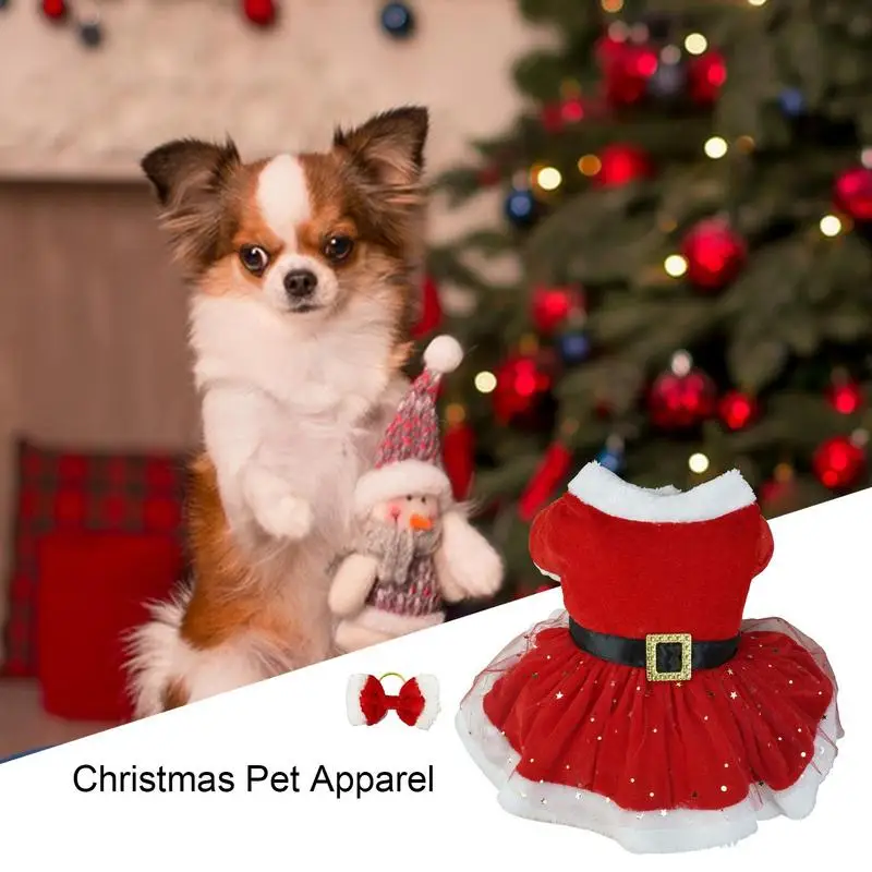 Disfraz navideño para perro, traje de Papá Noel, red brillante para perro, gato, traje de vacaciones de Navidad para perros pequeños y medianos - imagen 4