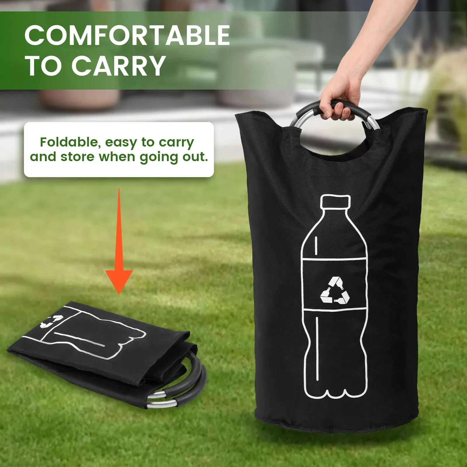 Cesta de almacenamiento de botellas vacía de 82L, bolsa recolectora de botellas de agua residual de cocina plegable con mango de aluminio, contenedor de gran capacidad - imagen 4