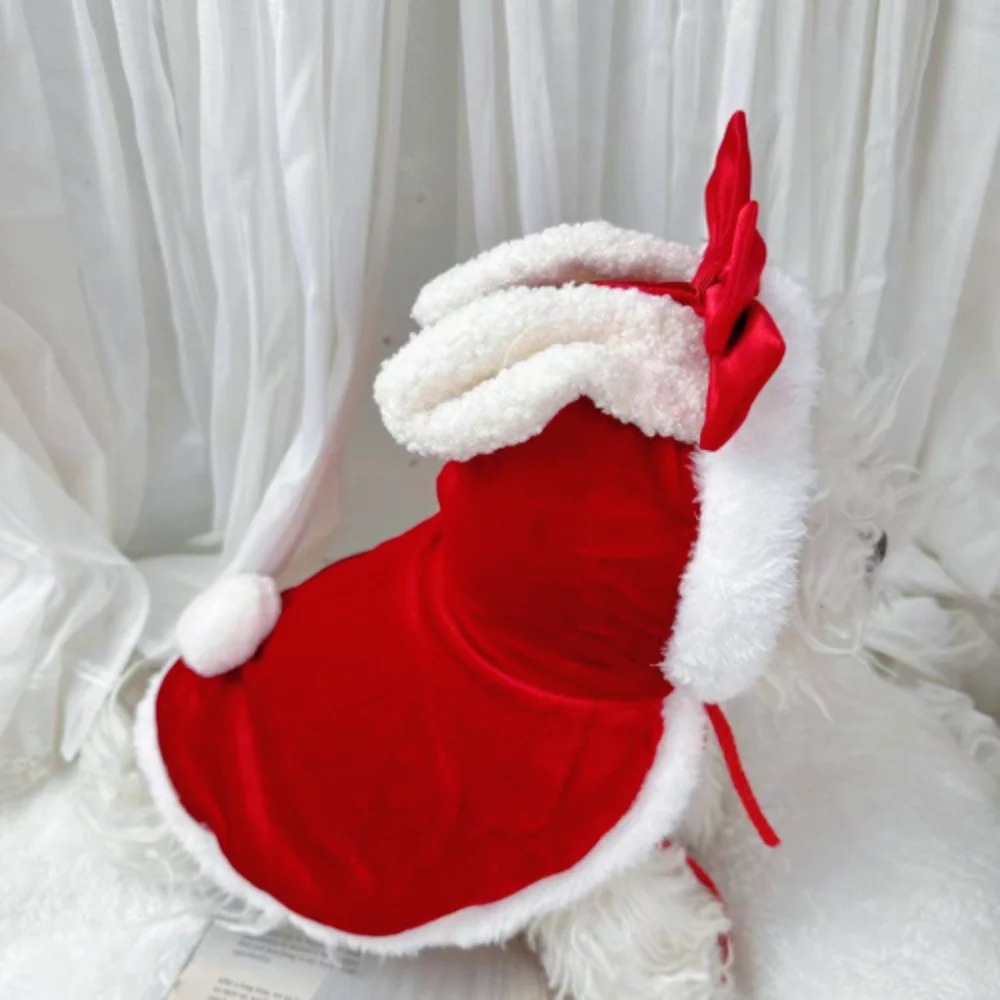 Capa de Navidad para mascotas, ropa roja de Año Nuevo, abrigo de peluche para perro, gato, cálido, orejas de conejo, decoración de fiesta, ropa para perro, Otoño e Invierno - imagen 2