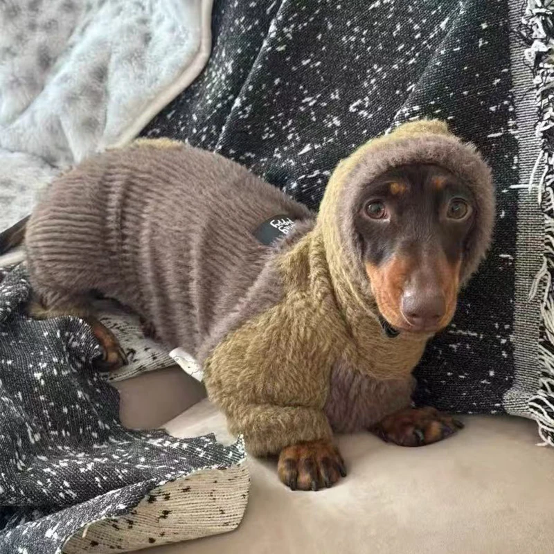 Suéter de visón sintético de manga larga a la moda para perros salchicha abrigo cálido de 4 patas para perros Wiener en invierno ropa suave para perros tejón - imagen 3