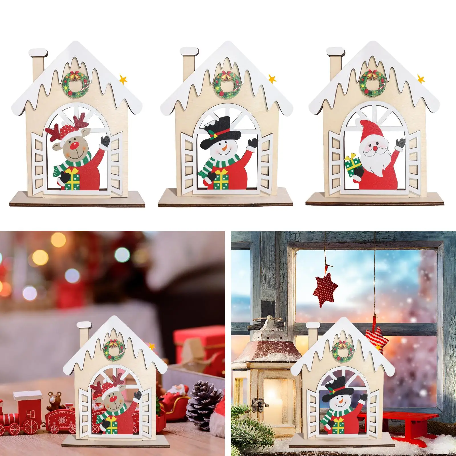 Decoración de mesa navideña, adorno de madera, placa coleccionable de mesa navideña para estantes, ventana, granja, comedor - imagen 2