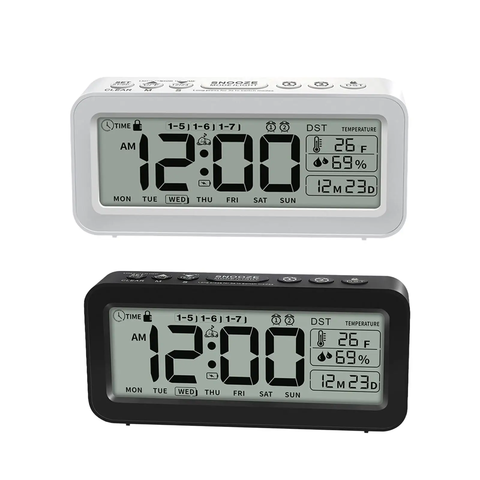 Reloj despertador digital Reloj digital Función de repetición práctica Fecha/Hora/semana multifuncional para mesita de noche Sala de estar Oficina - imagen 2