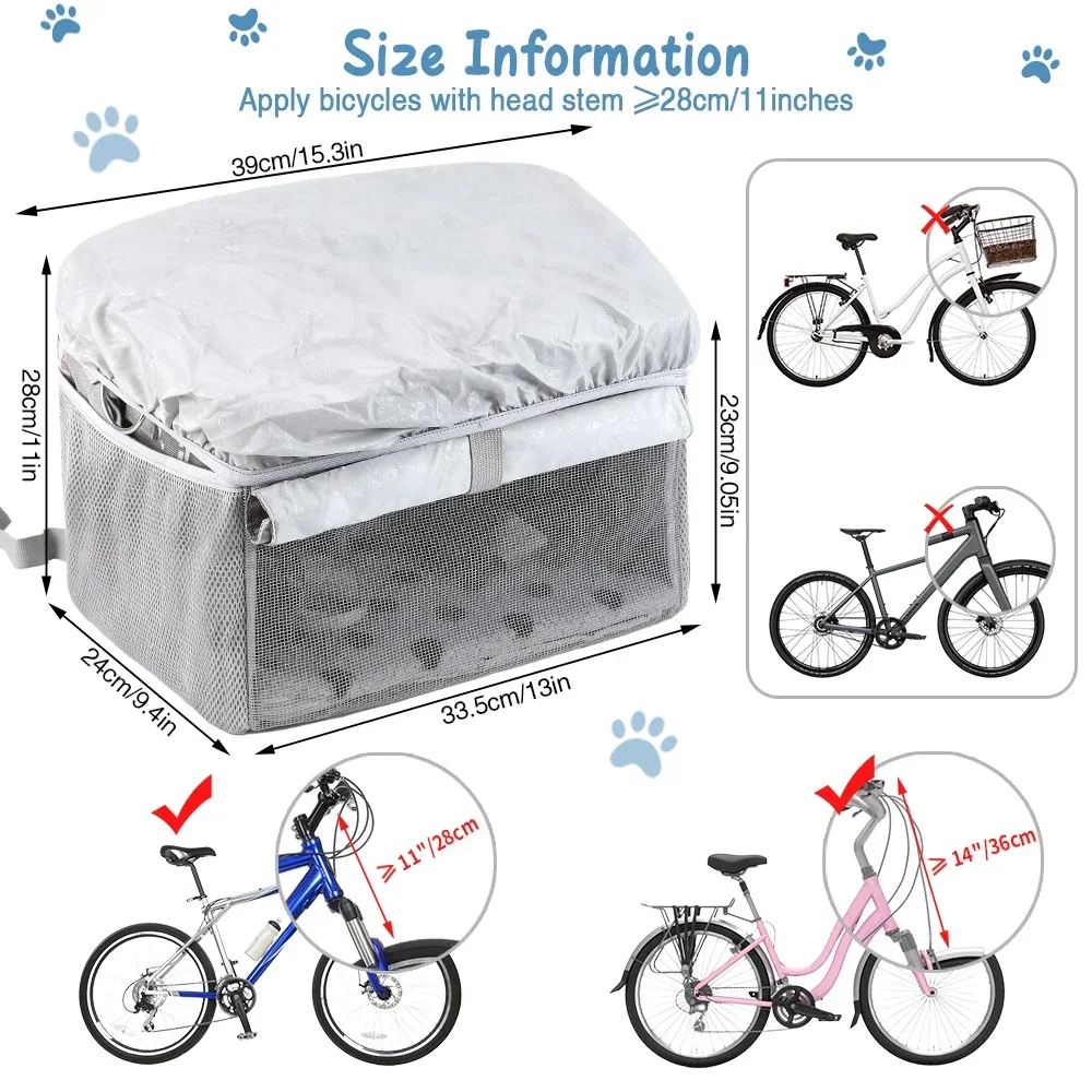 Cesta de bicicleta para perros pequeños y medianos, malla transpirable, extraíble, manillar delantero - imagen 2