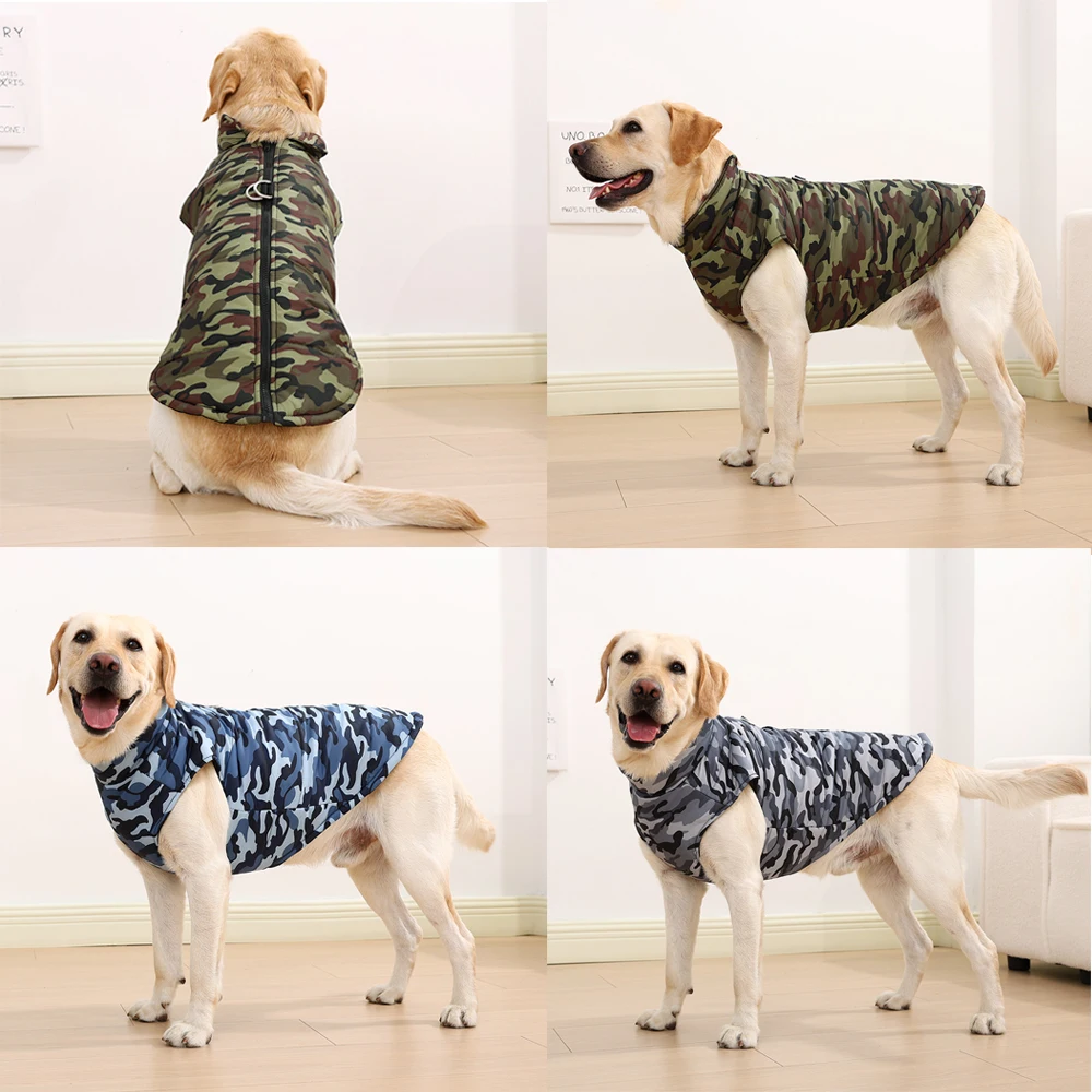 Ropa de invierno para mascotas, chaqueta cálida a prueba de viento para perros grandes, abrigo para perros medianos y grandes, disfraz con estampado de camuflaje, trajes de Golden Retriever - imagen 5