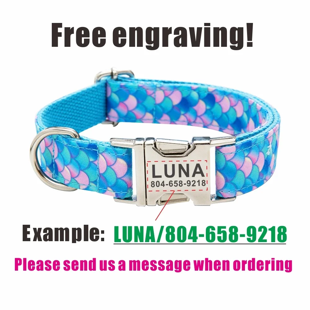 Collar personalizado para perro, accesorio para mascotas con placa de identificación y grabado gratis, correa para cachorro de sirena - imagen 4