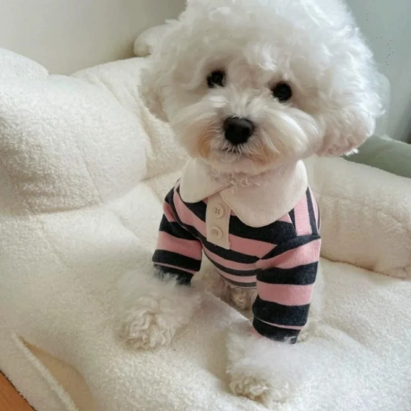 Camiseta a rayas para perro pequeño y gato – Ropa de verano ligera - imagen 4