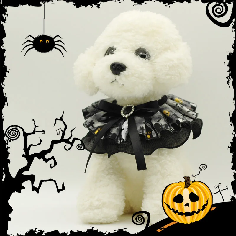 Collares ajustables para perros y gatos, Collar de encaje para mascotas fantasma de Halloween, adorno para fotografía de Halloween - imagen 4