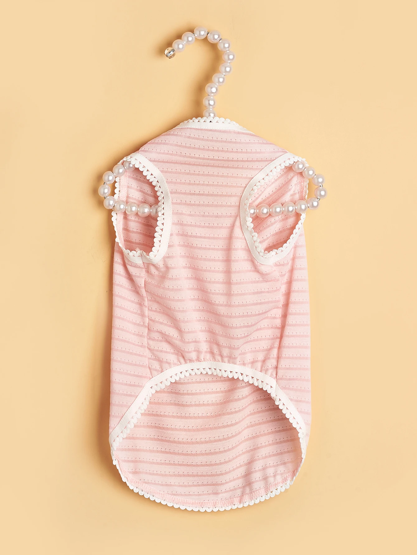 Chaleco para mascotas, estilos de rayas multicolores (blanco/rosa/azul), ribete de encaje y lazo de arena, tela transpirable perfecta para atuendos de verano - imagen 2