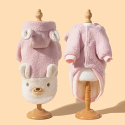 Otoño e Invierno antideslizante lindo oso con capucha abrigo de algodón hurón ropa para mascotas ropa suave y cómoda para perros