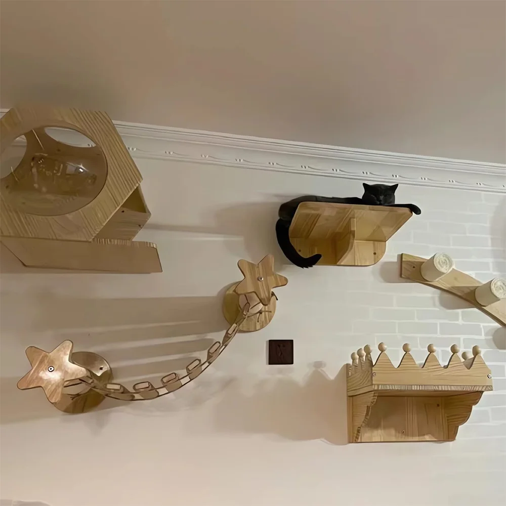 Escalera de cuerda montada en la pared para gatos, rascador de Sisal de madera, muebles para mascotas, 50Cm/100Cm - imagen 4