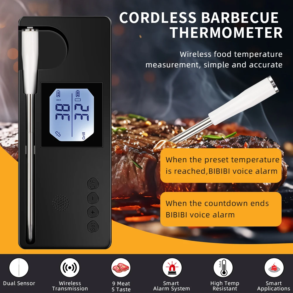 Termómetro inalámbrico inteligente para barbacoa, Bluetooth, probador de temperatura de alimentos y carne, termómetro de Control por aplicación Monile para horno, parrilla y barbacoa
