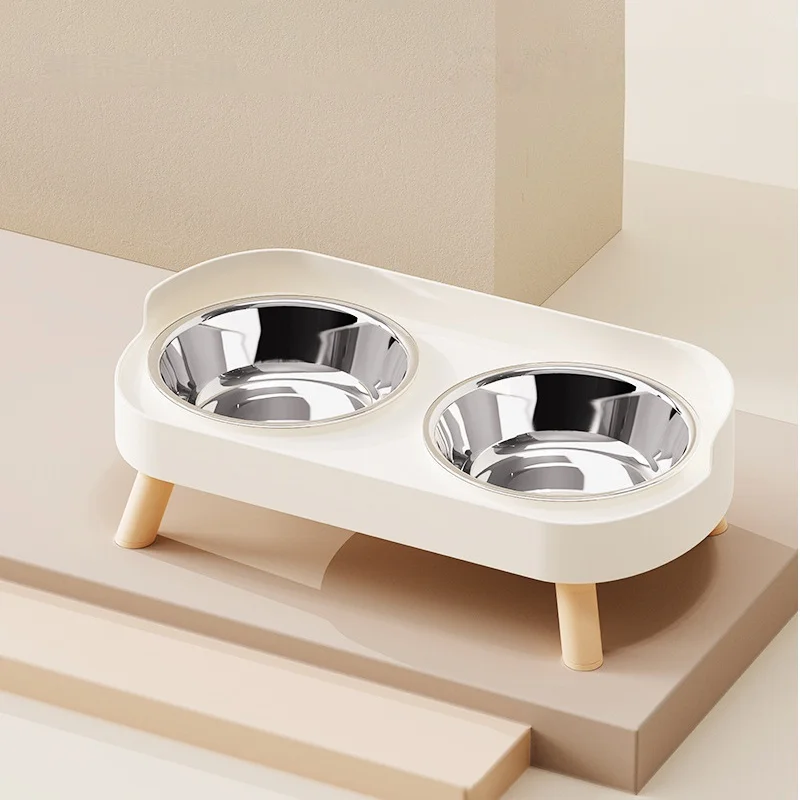 Comedero elevado doble para perros y gatos de acero inoxidable