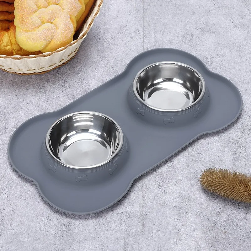 Comedero doble antideslizante de acero inoxidable para perros y gatos - imagen 5
